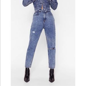 Nasty Gal Acid Wash Distressed Mom Jeans
